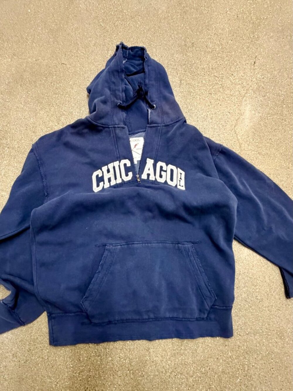 Too Cool Mens L Navy Chicago Quarter Zip Hoodie Sweatshirt Vintage